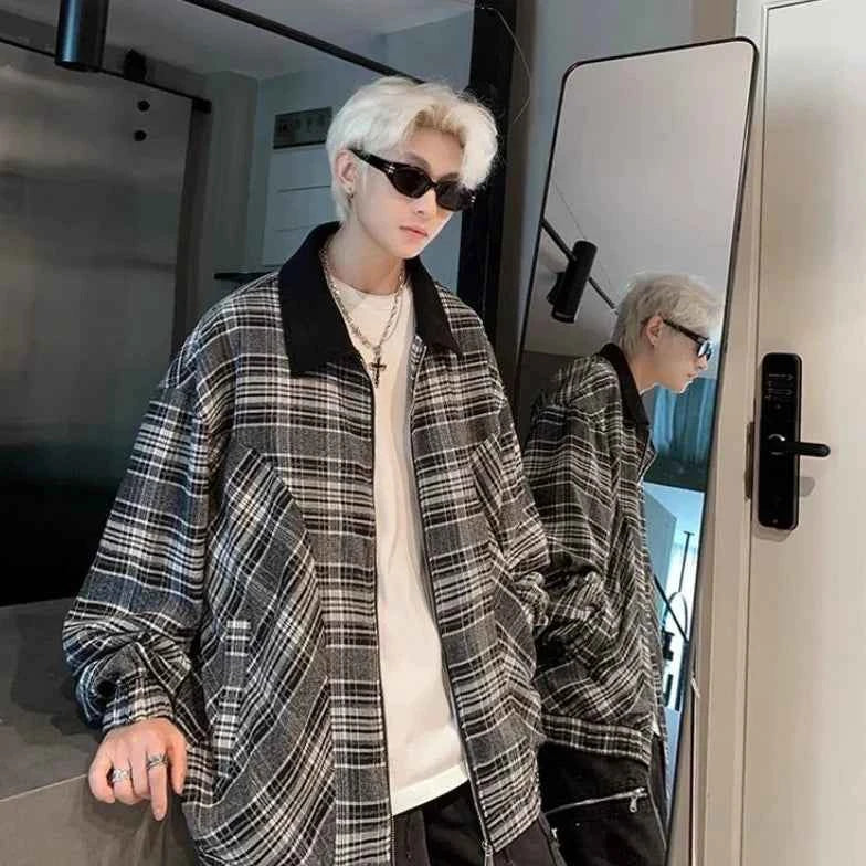 Versatile Patchwork Plaid Lapel Color Block Jacket