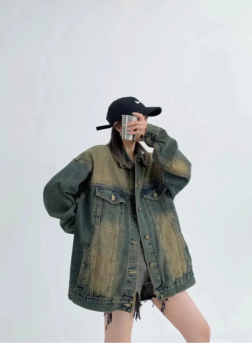 Trendy Retro Vintage Washed Denim Jacket - Luxuryurbanwear