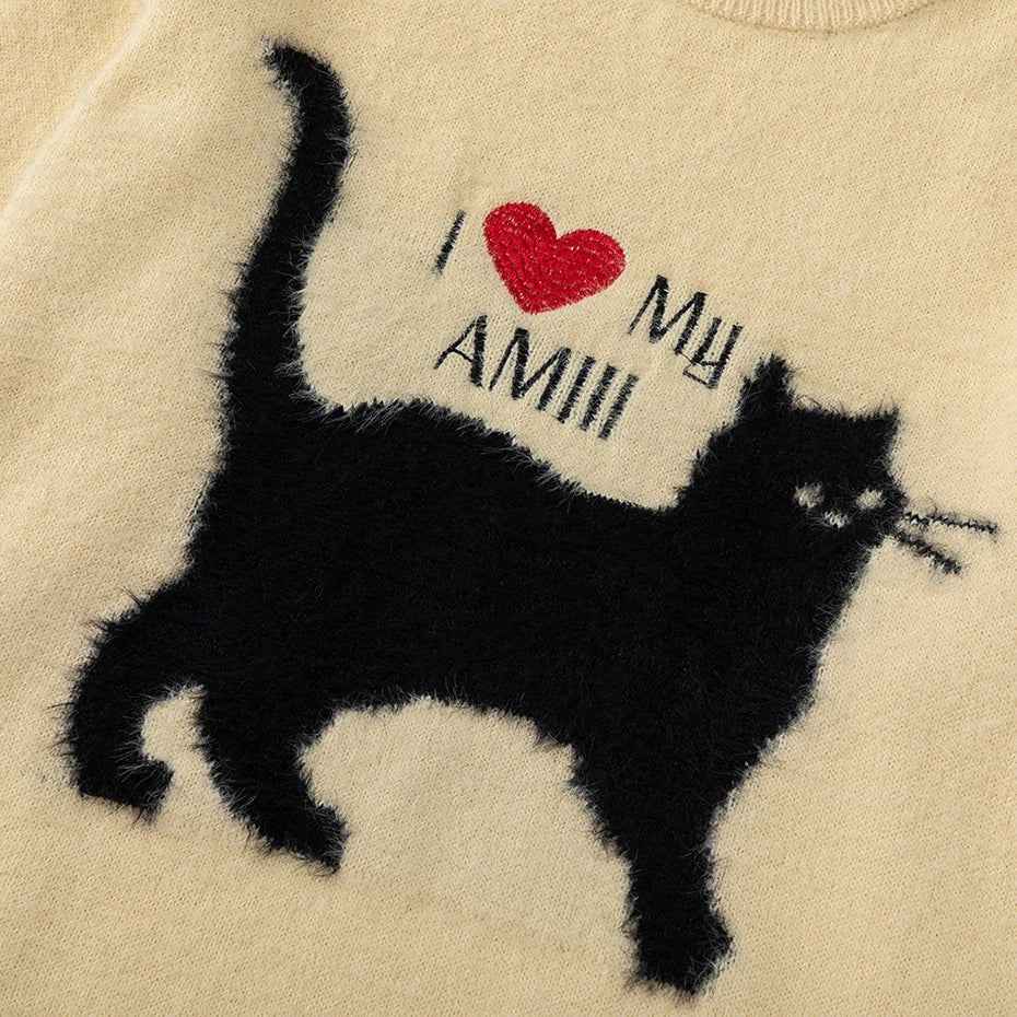 Y2K Funny Cat Graphic Oversized Ripped Sweater