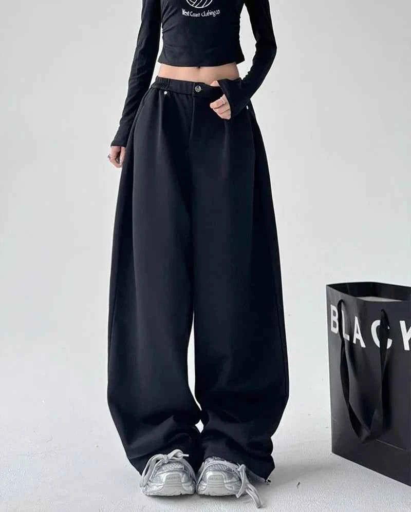 Women Cool Vintage Loose Gray High Waist Sweatpants