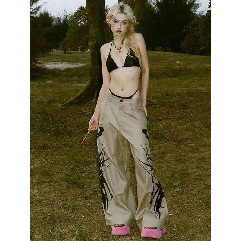 Y2K Cyber Gothic Vintage Ink Grunge Print Pants