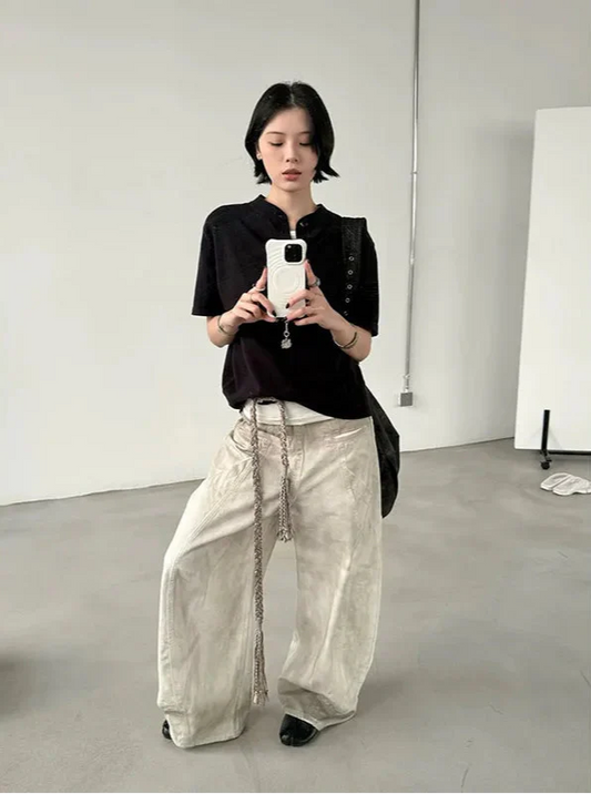 Women Trendy Vintage American Washed Wide Leg Jeans - Luxuryurbanwear