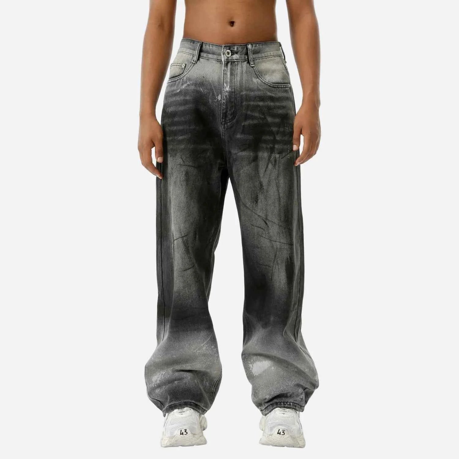 Vintage Washed Black Gray Gradient Jeans