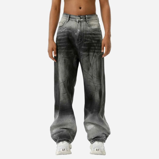 Vintage Washed Black Gray Gradient Jeans
