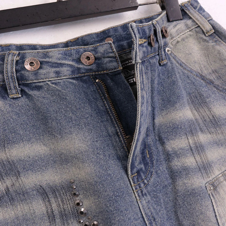 Fire Diamond Denim Rhinestone Shorts