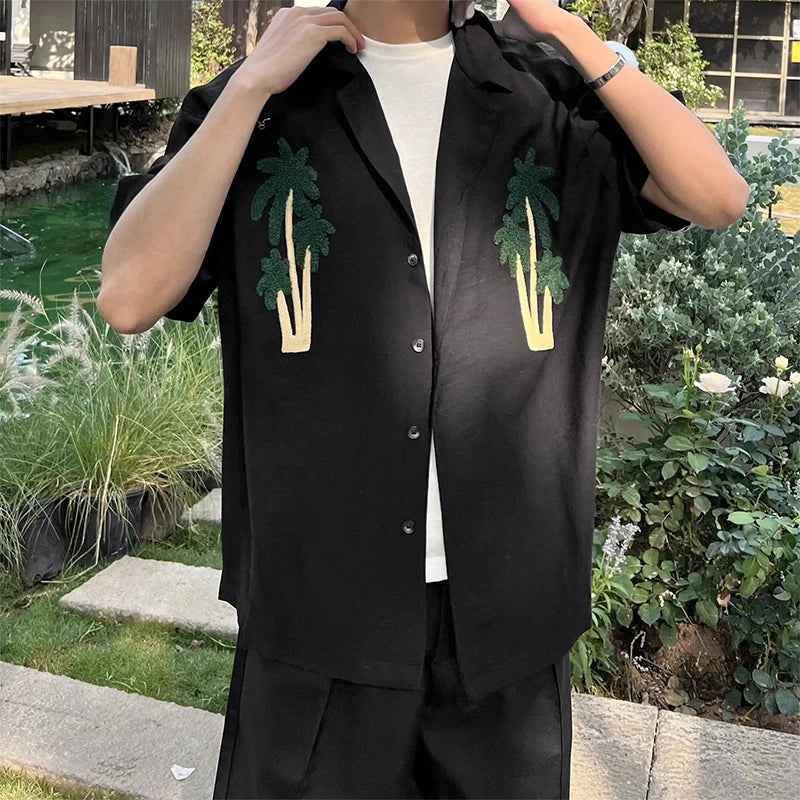 Cozy Patchwork Lapel Short Sleeve Shirt