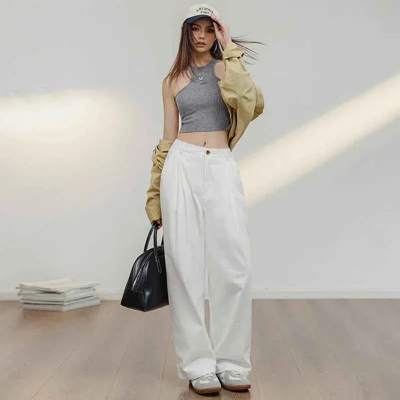 White Cotton Casual Wide Leg Pants