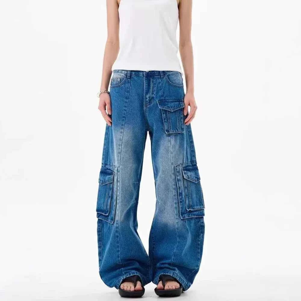 Retro Slim Fit Workwear Denim Cargo Jeans