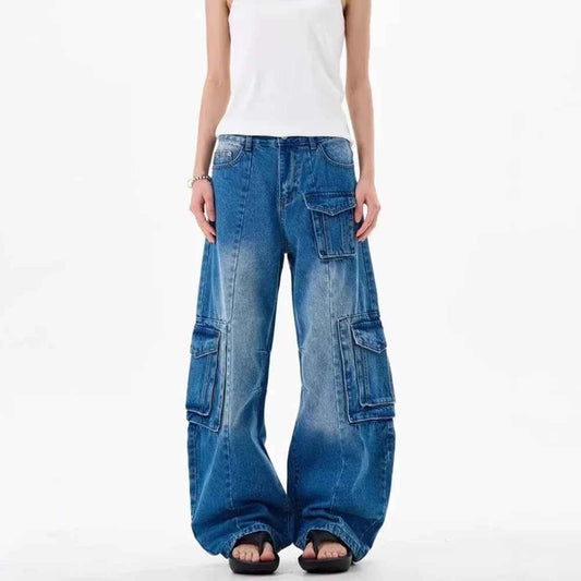 Retro Slim Fit Workwear Denim Cargo Jeans