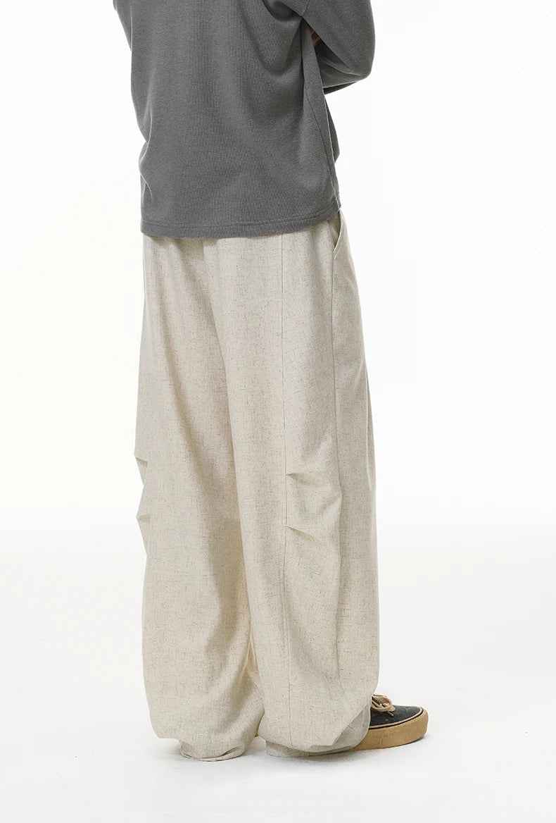 American Solid Color Relaxed Fit Linen Wide Leg Pants