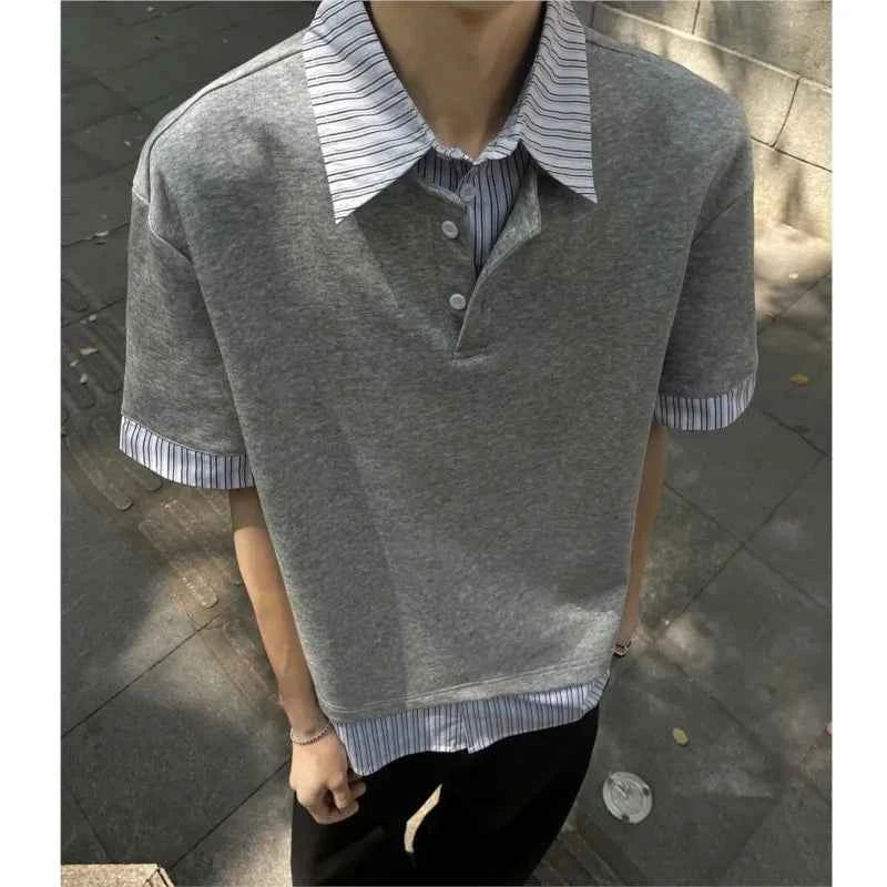 Men's Streetwear Slim Fit Striped Polo T-Shirt