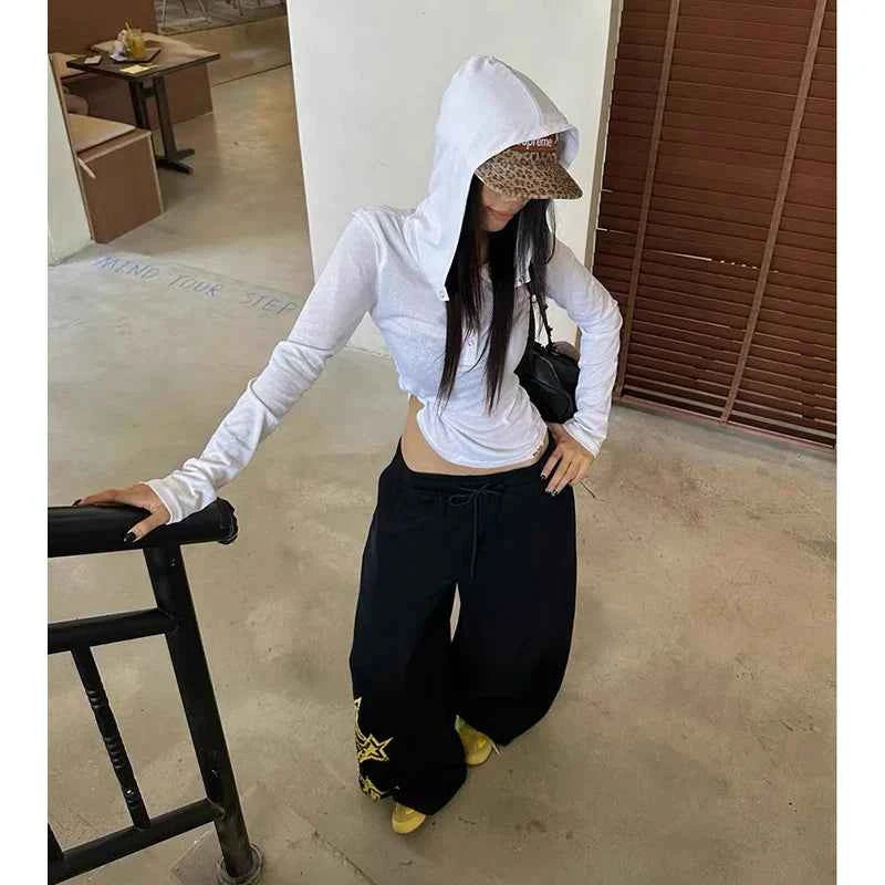Premium Black Oversize Star Elastic Sweatpants