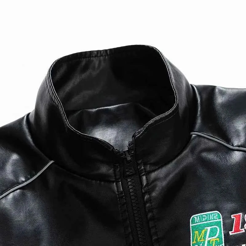 Stylish Embroidery Motorcycle PU Leather Jacket