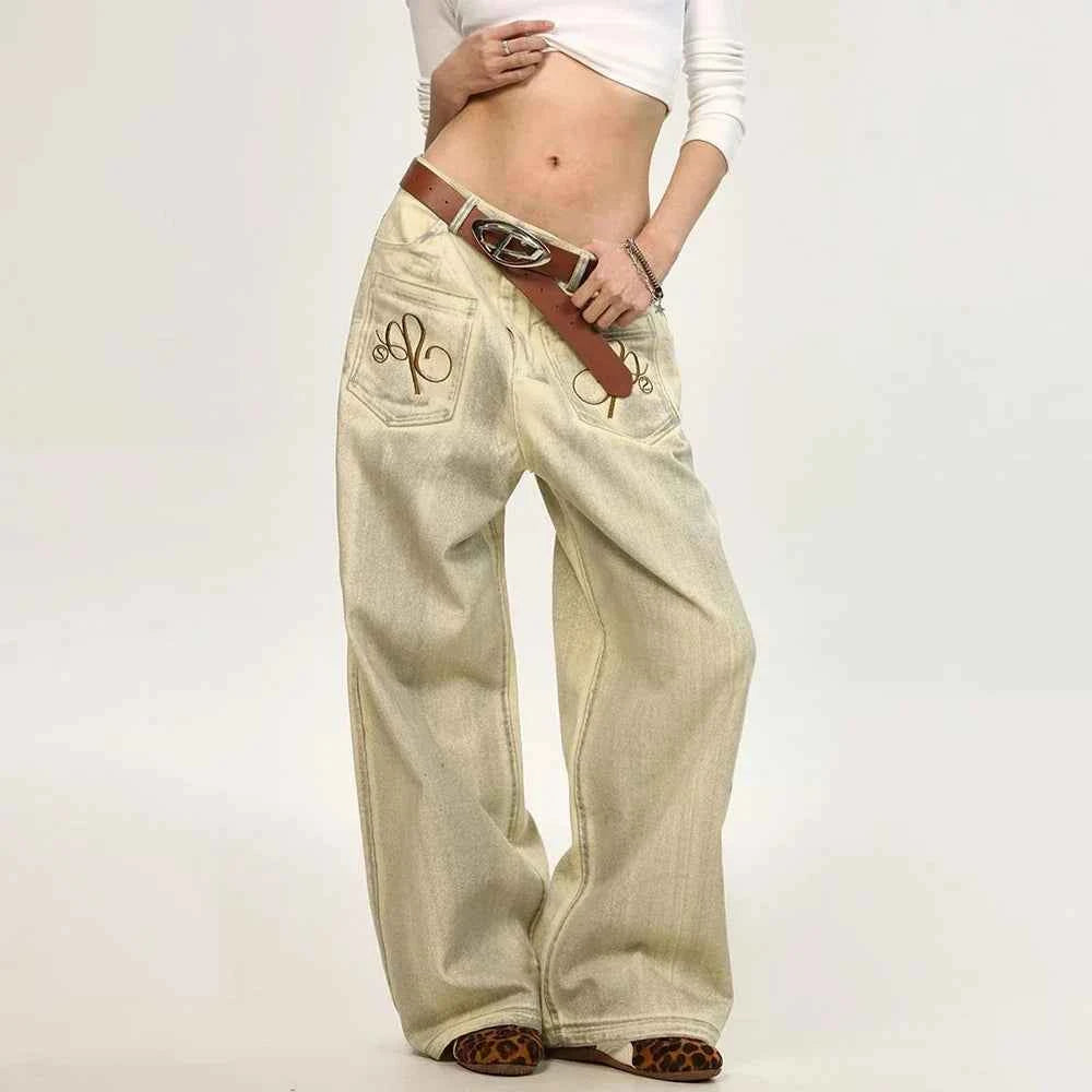 Streetwear American Style Washed Straight Jeans