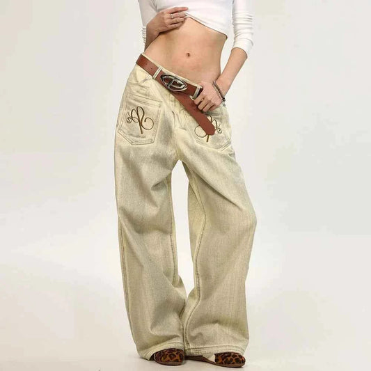 Streetwear American Style Washed Straight Jeans