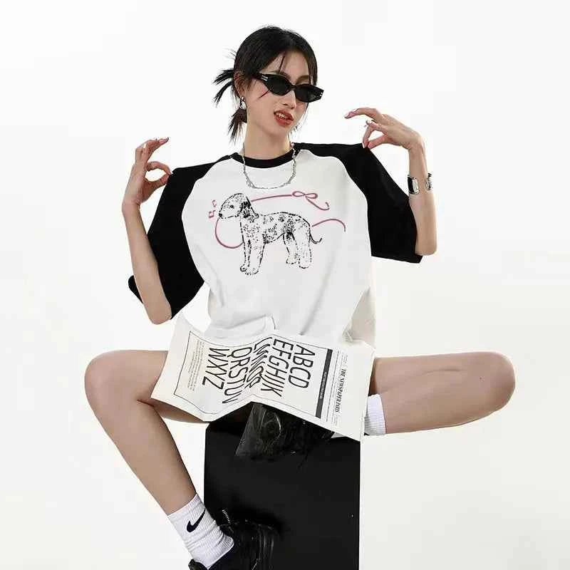 Vintage Oversized Cartoon Print Round T-Shirt