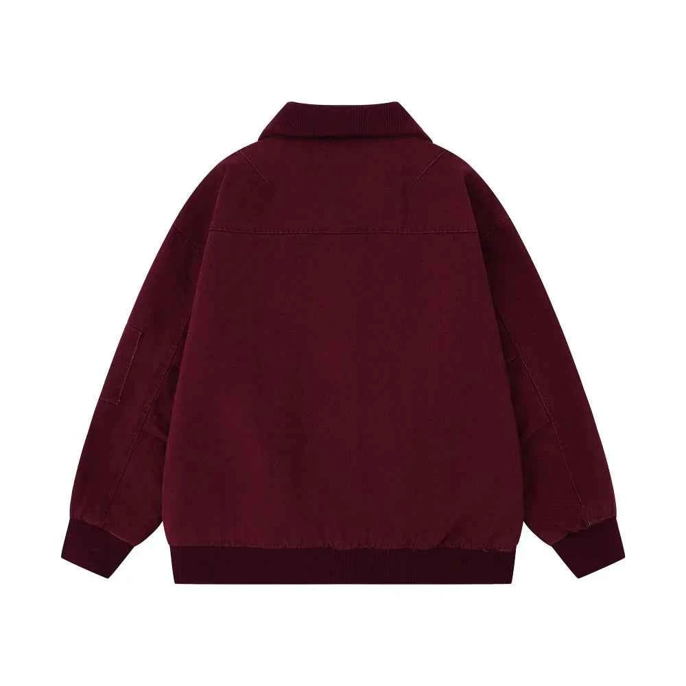 Plush Letter Embroidery Zipper Fly Cargo Puffer Jacket