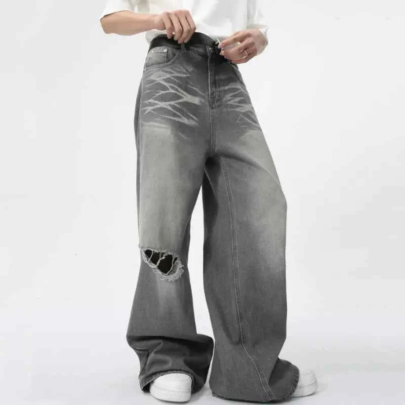High-Waisted Babe Distressed Straight Denim Jeans
