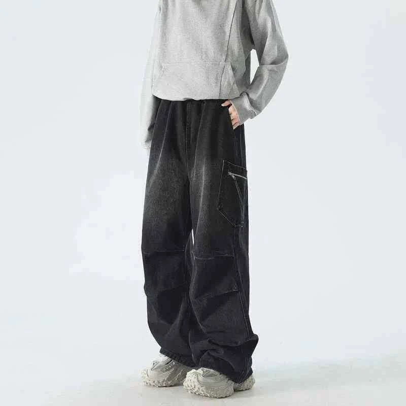 Streetwear Vintage Pleated Cargo Wide Leg Jeans