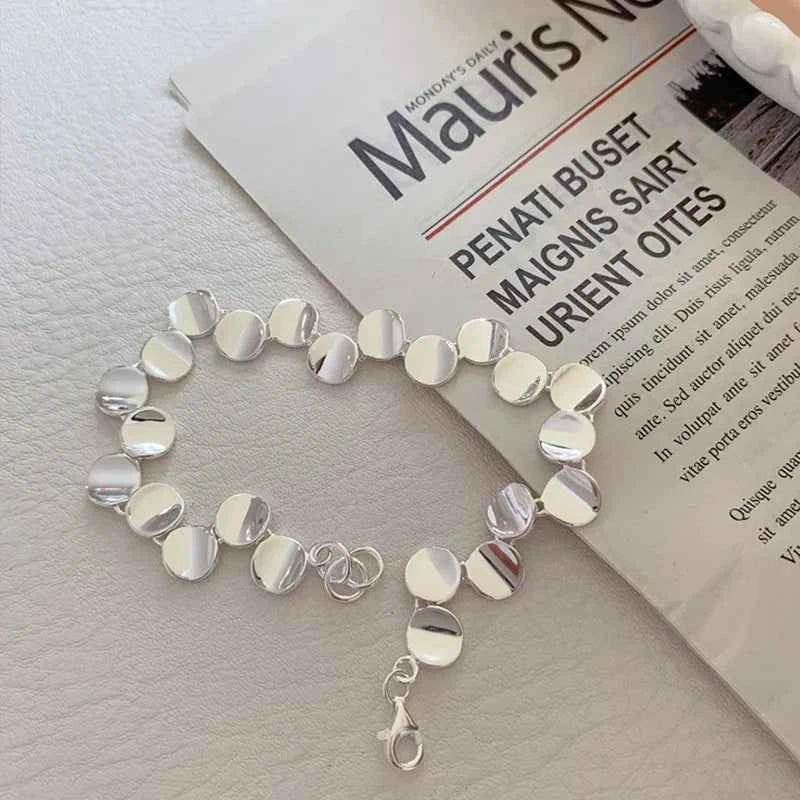 Geometric Round Pad Punk Silver Bracelet