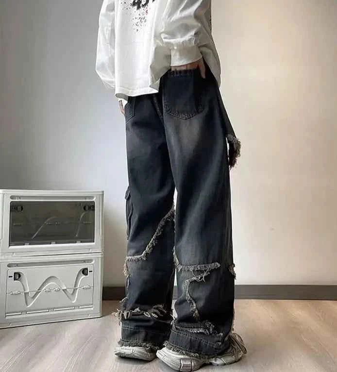 Fringe Distressed Vintage Style High-Waisted Jeans