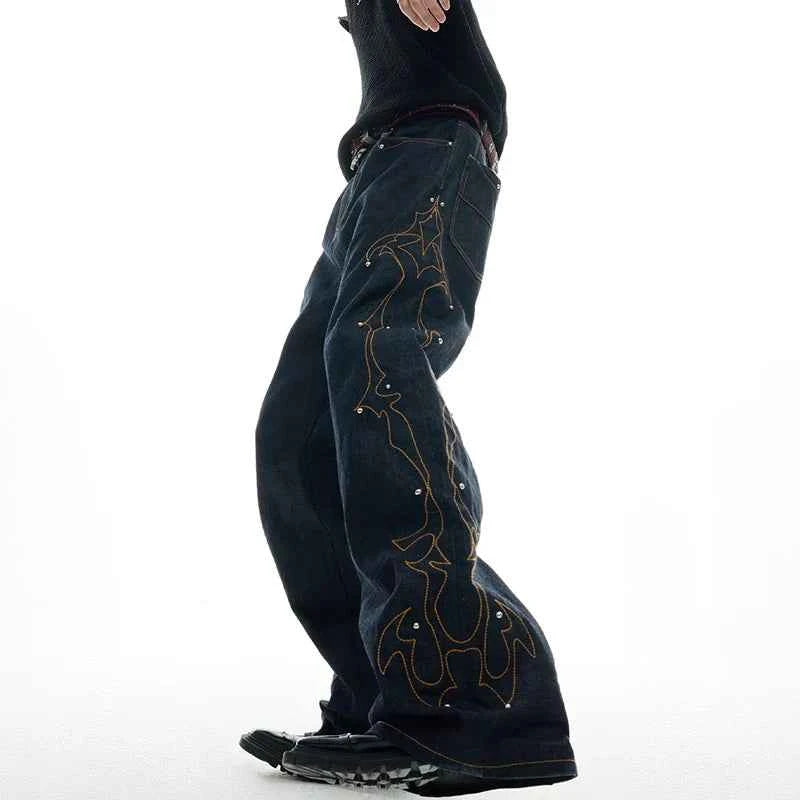 High-Quality Personalized Embroidery Wide Leg Jeans