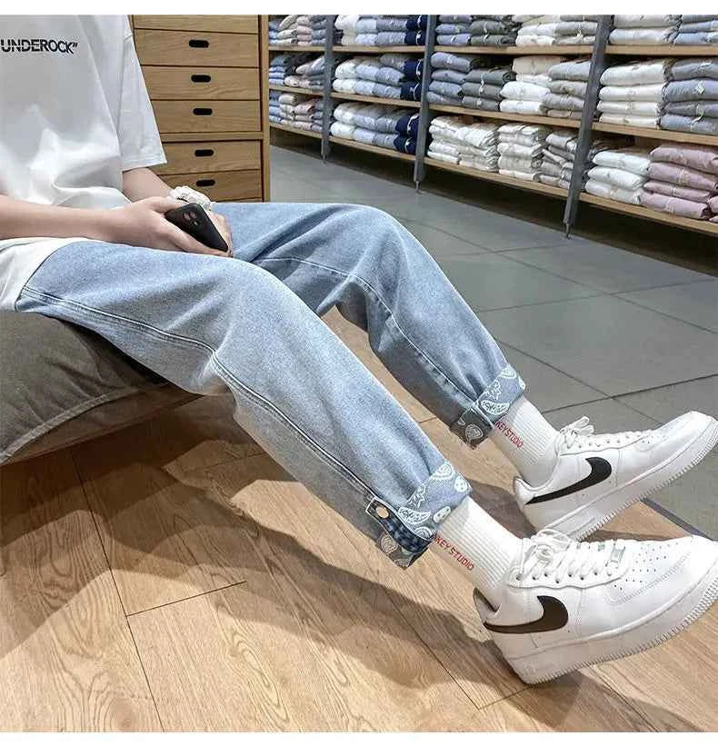 Streetwear High Street Patchwork Zipper Loose Jeans