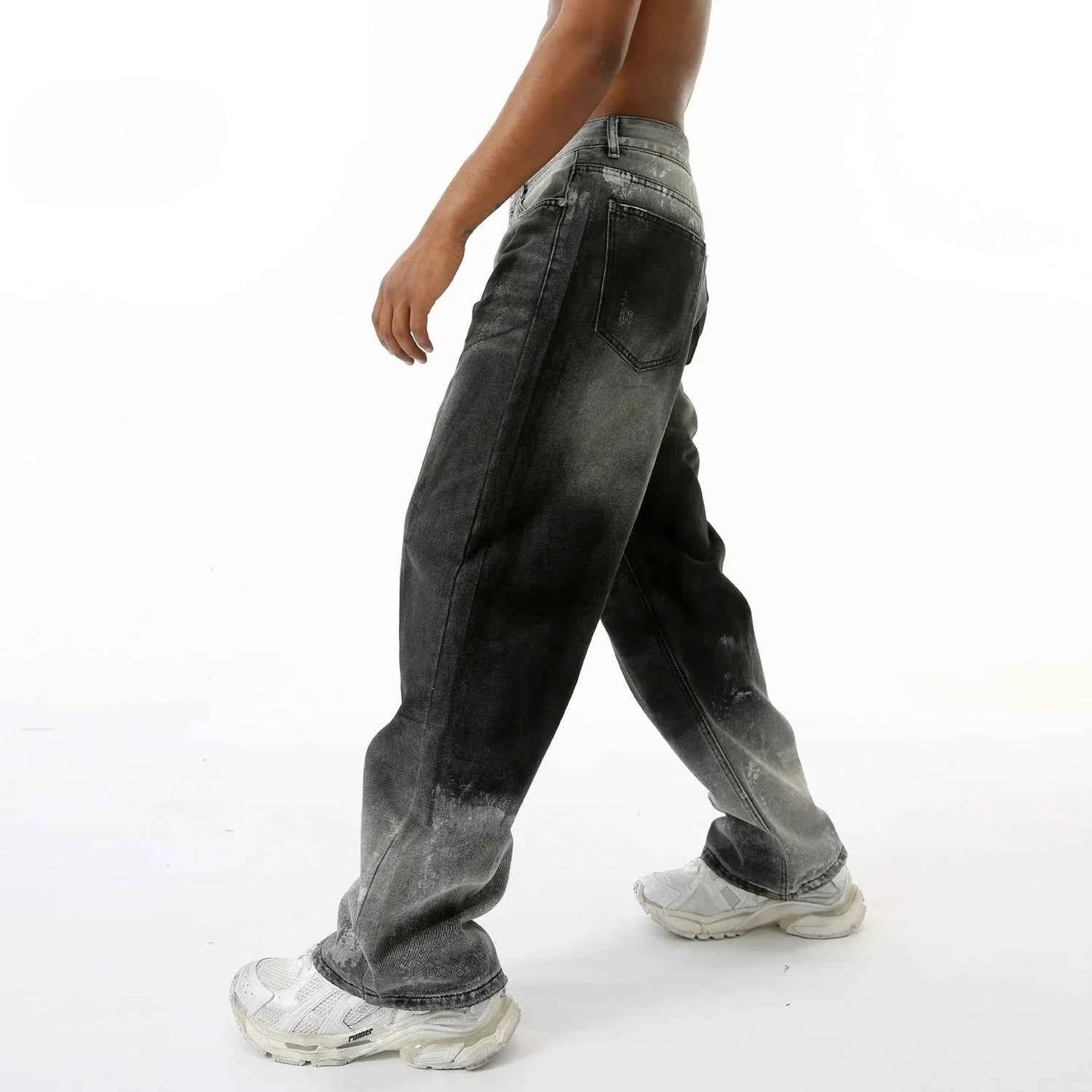 Vintage Washed Black Gray Gradient Jeans
