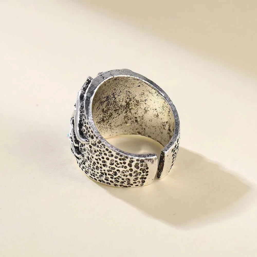 Handmade Retro Angry Skull Silver Ring