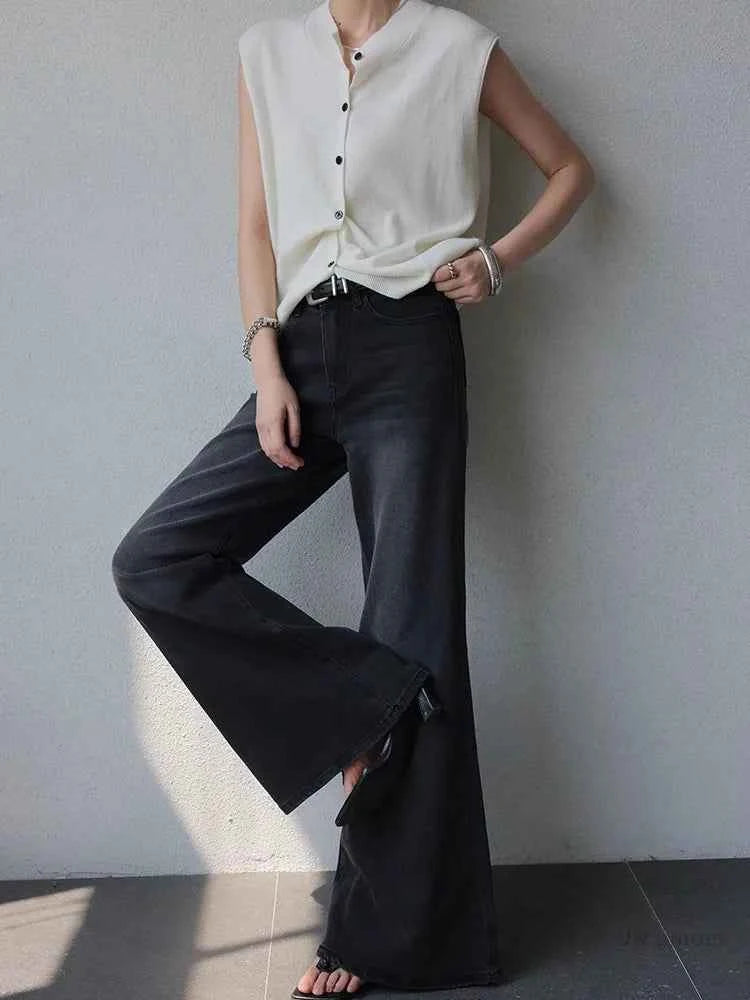 Women Stylish Flared Black Wide Leg Jeans