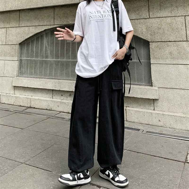Comfortable Solid Color Wide Leg Cargo Pants