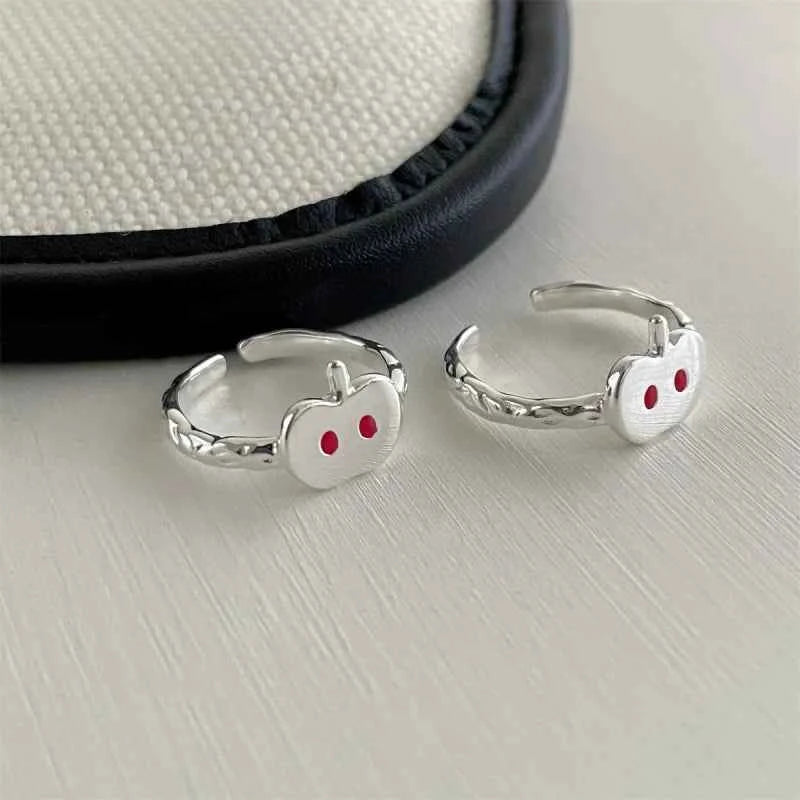 Cute Cartoon Apple Silver Metal Ring