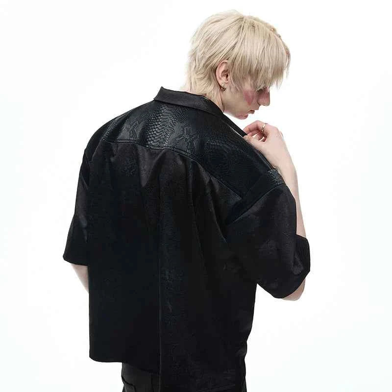 Luxurious Glossy Stripe Embossed Short Sleeve Shirt