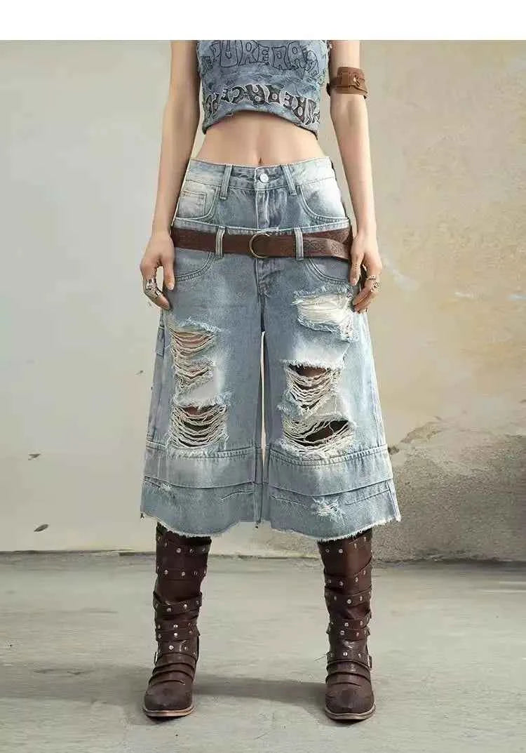Vintage Ripped Loose Fit Wide Jeans