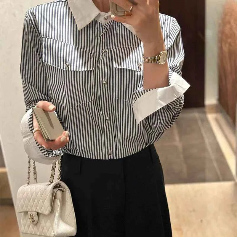 Women Casual Chic Striped Spring Long Sleeve Shirt