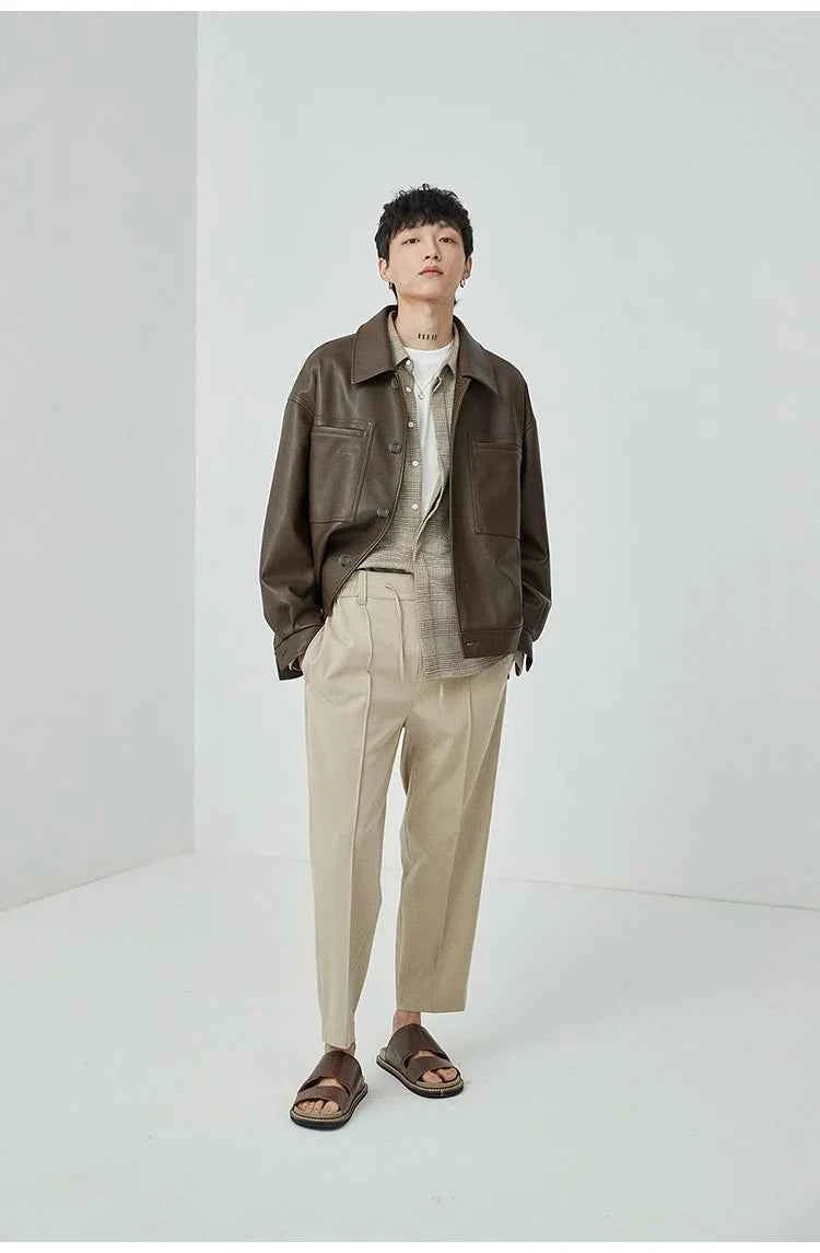 Brown And Black Oversized Faux Leather Jacket
