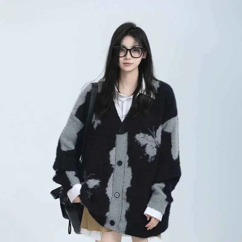 Vintage Butterfly Jacquard Knitted Cardigan