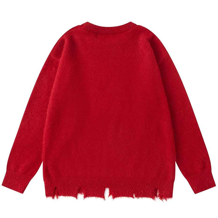 Women Effortless Oversized Ripped Knit Sweater