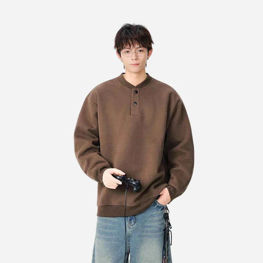 Casual Stand Collar Button Detail Sweatshirt