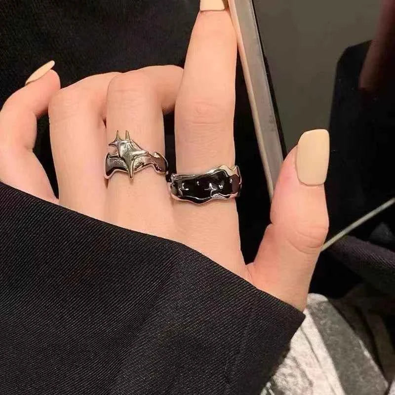 Vintage Gothic Silver Stars Adjustable Ring