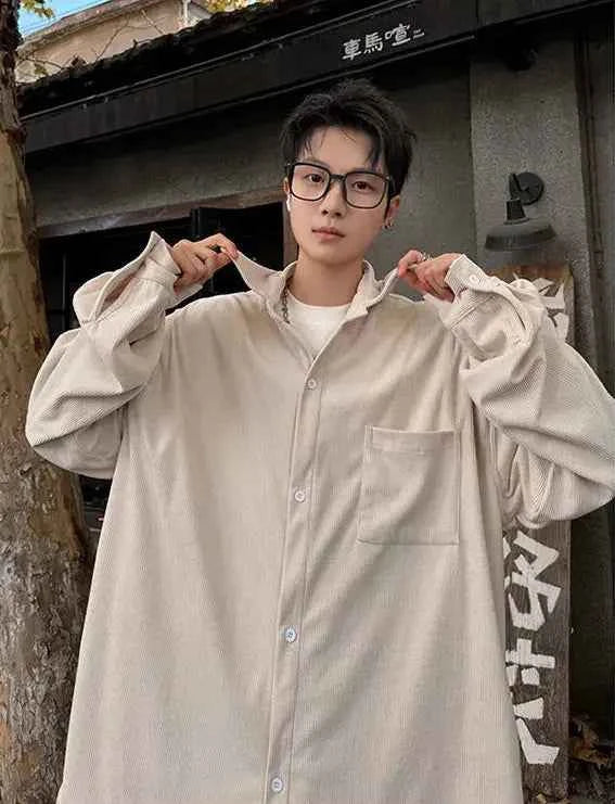 Corduroy Square Collar Casual Long Sleeve Shirt