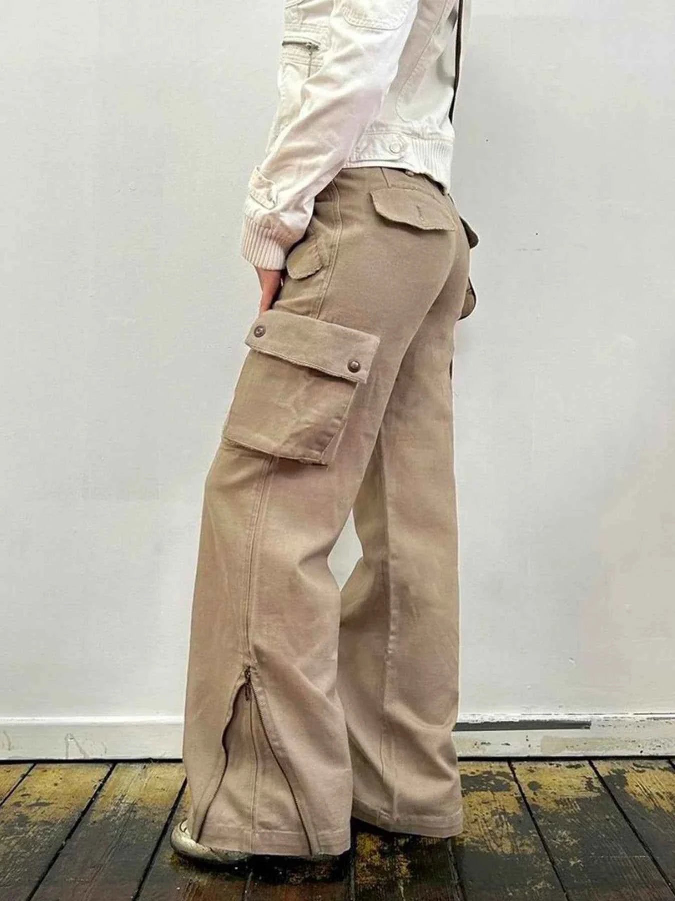 Vintage Khaki Flared Patchwork Denim Jeans