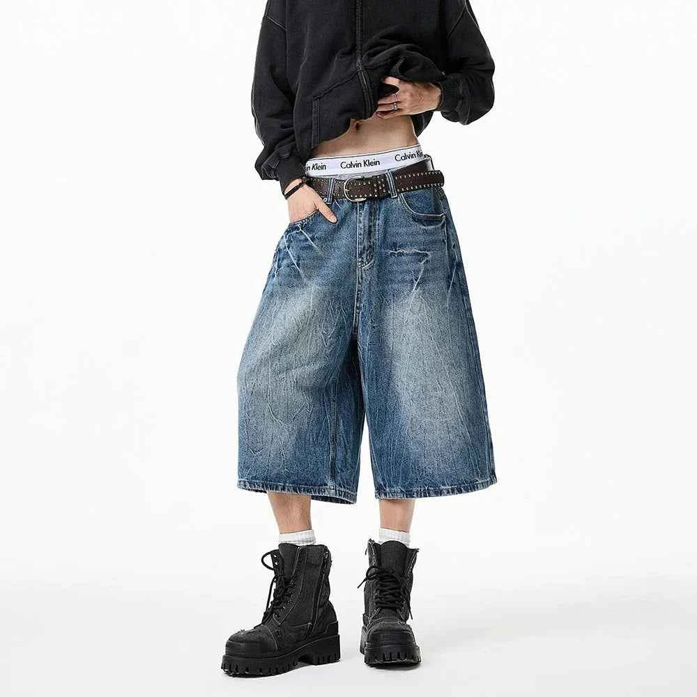 Lightning Pattern Loose Fit Casual Denim Jorts