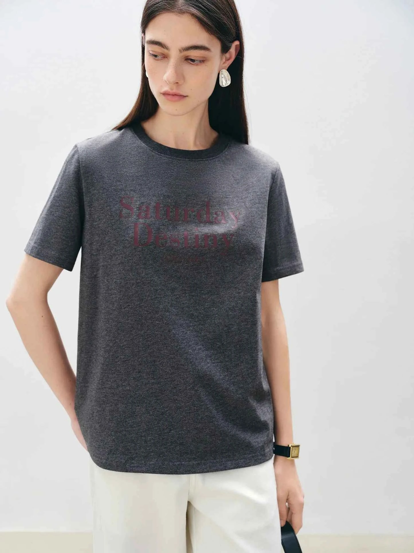 Women Cool Blue Printed Cotton Short-Sleeved T-Shirt