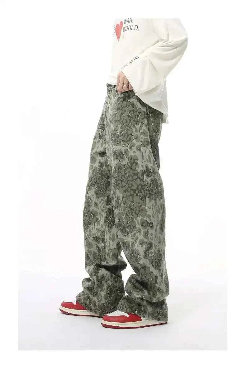 Effortless Hip Hop American Style Leopard Jeans