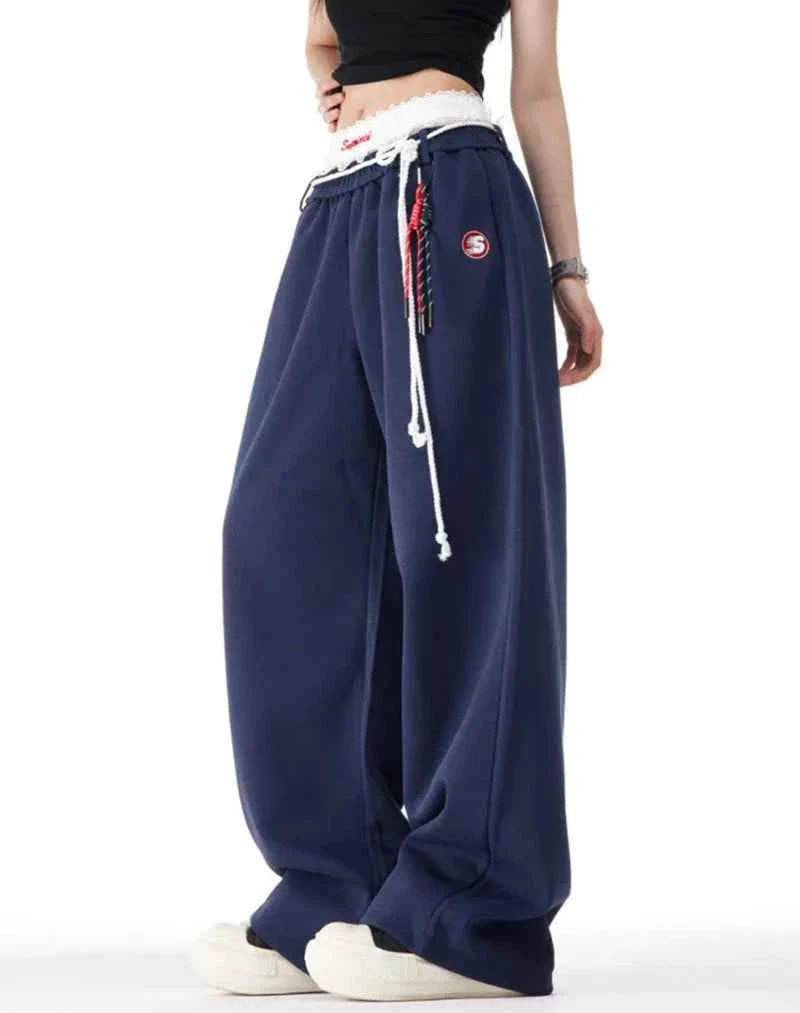Women Cool High Waisted Loose Blue Sweatpant