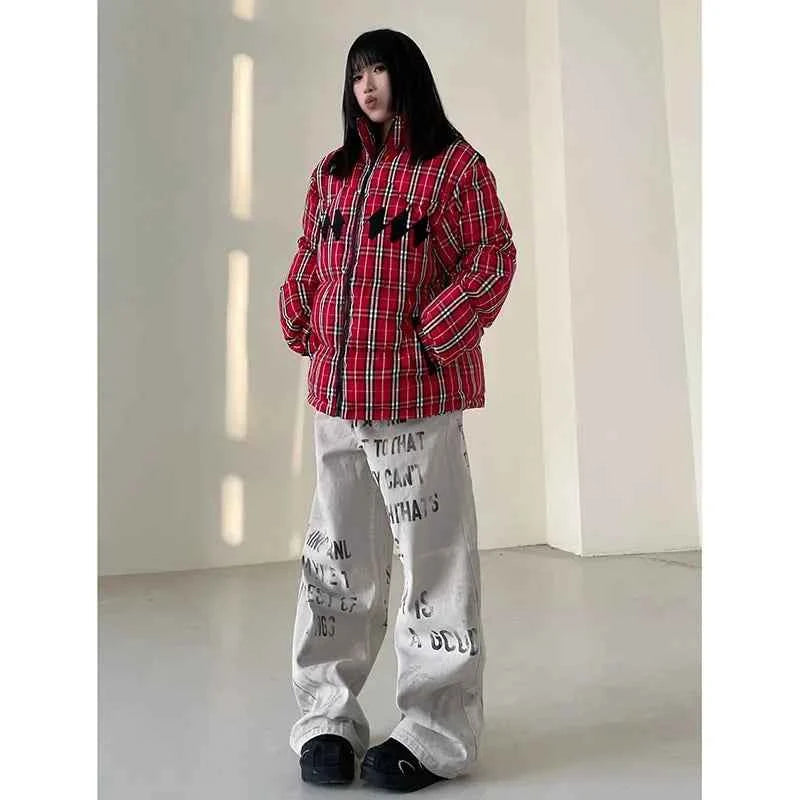 Cool Retro American Letters Print Loose Jeans