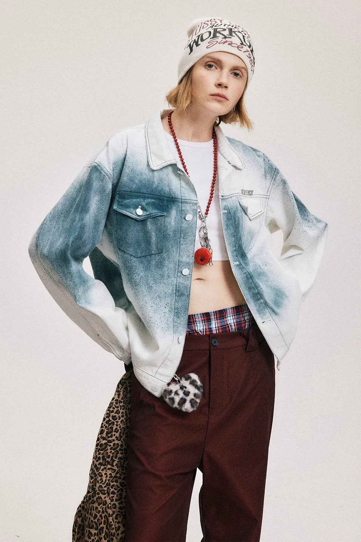 Flattering White Tie Dye Hip Hop Denim Jacket