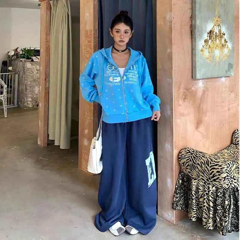 Insulated Gothic Casual Letter Print Wide Leg Sweatpants