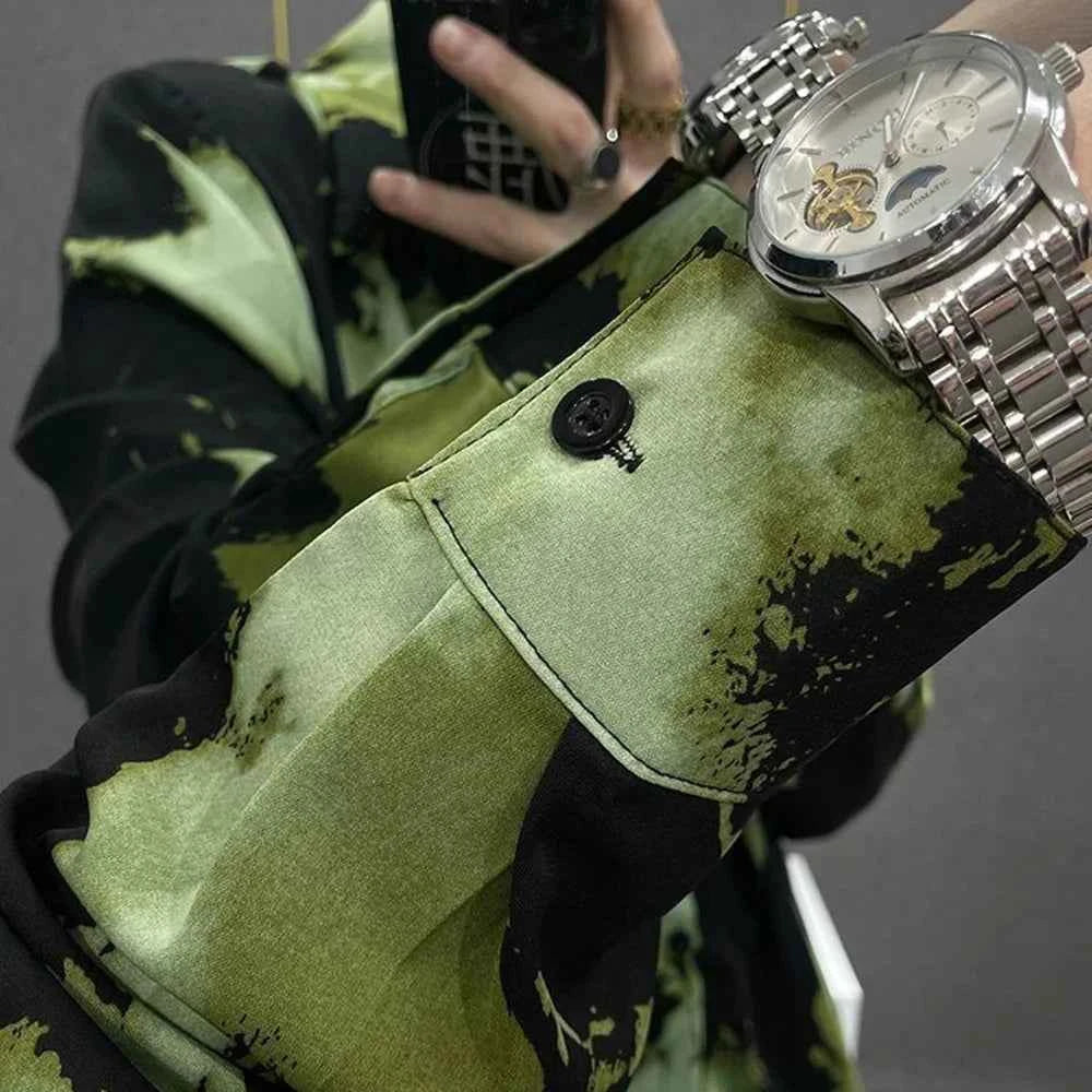 Green Contrast Print Long Sleeve Shoulder Shirt